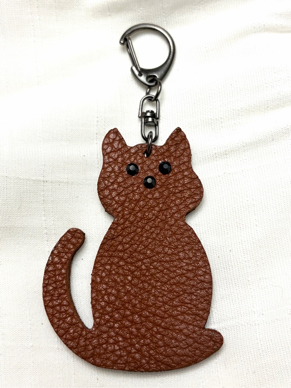 Upcycled COACH Brown Leather Cat Keychain Charm